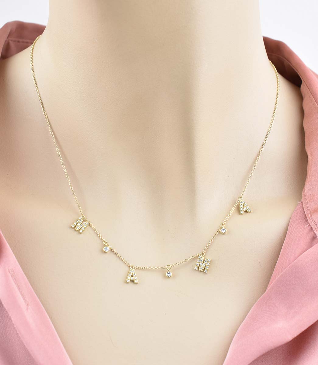 Χρυσό κολιε Κ9 με μονογράματα και ζιργκόν